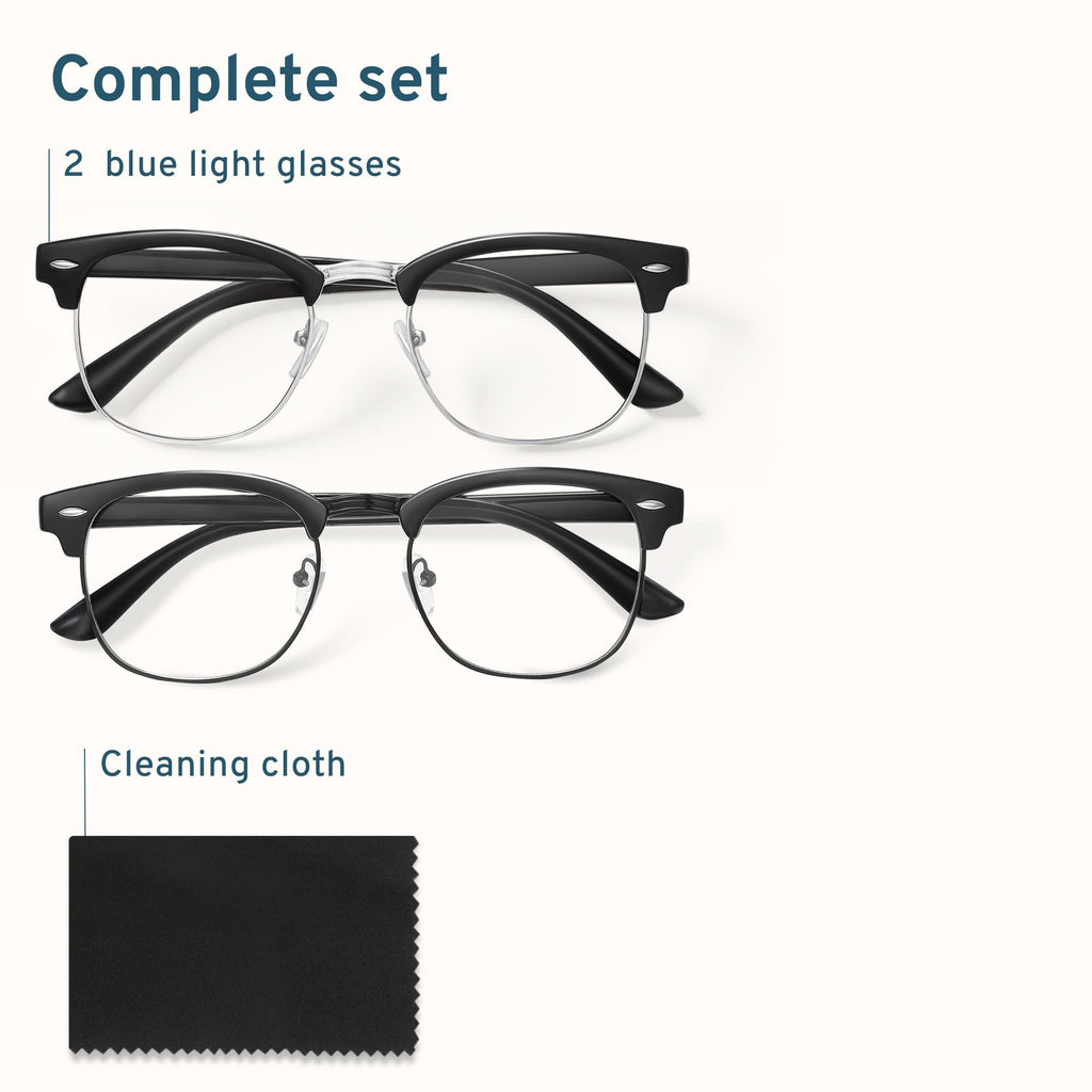racico Eyewear Frame for Men and Women, Fashion Vintage Classic Blue Light Glasses Semi-Rimless Half Frame