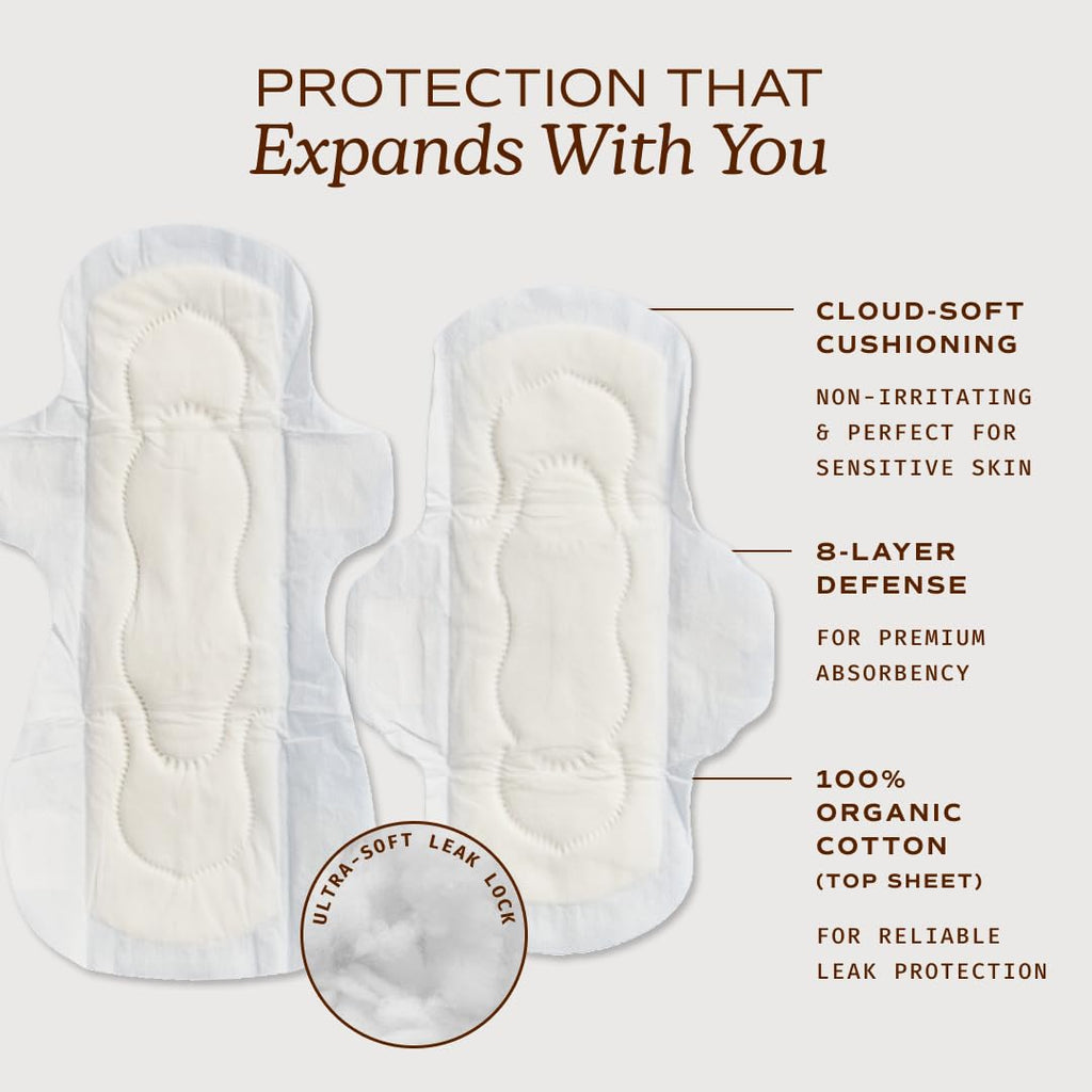 August Menstrual Day & Night Organic Cover Pads, 48-Pack Regular, 48-Pack Super Pads, Compostable Wrappers, Hypoallergenic Organic Cover Sanitary Napkins for Anyone Who Menstruates (6 Boxes of 16)