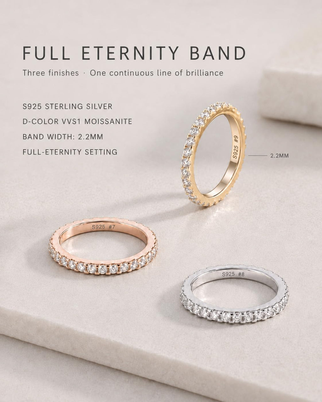 Delzzad Moissanite Wedding Band for Women, Full Eternity Stackable Ring