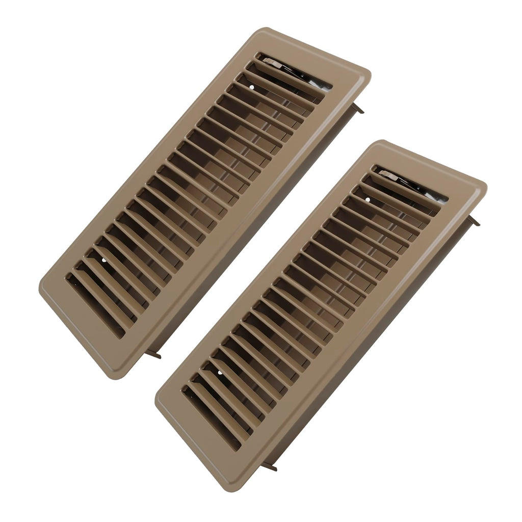 Howeall 4" x 10" Floor Register 2 Pack - Heavy Duty Steel Walkable Floor Vents - Easy Adjust Air Supply Lever - Vent Covers for Home (Brown)