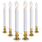 TUDAK Electric Christmas Window Candle Lamp - 6-Pack | Brass-Plated Base with LED Bulbs | Dusk-to-Dawn Auto Sensor | Turns On in Dark, Off in Light | Ready to Use!