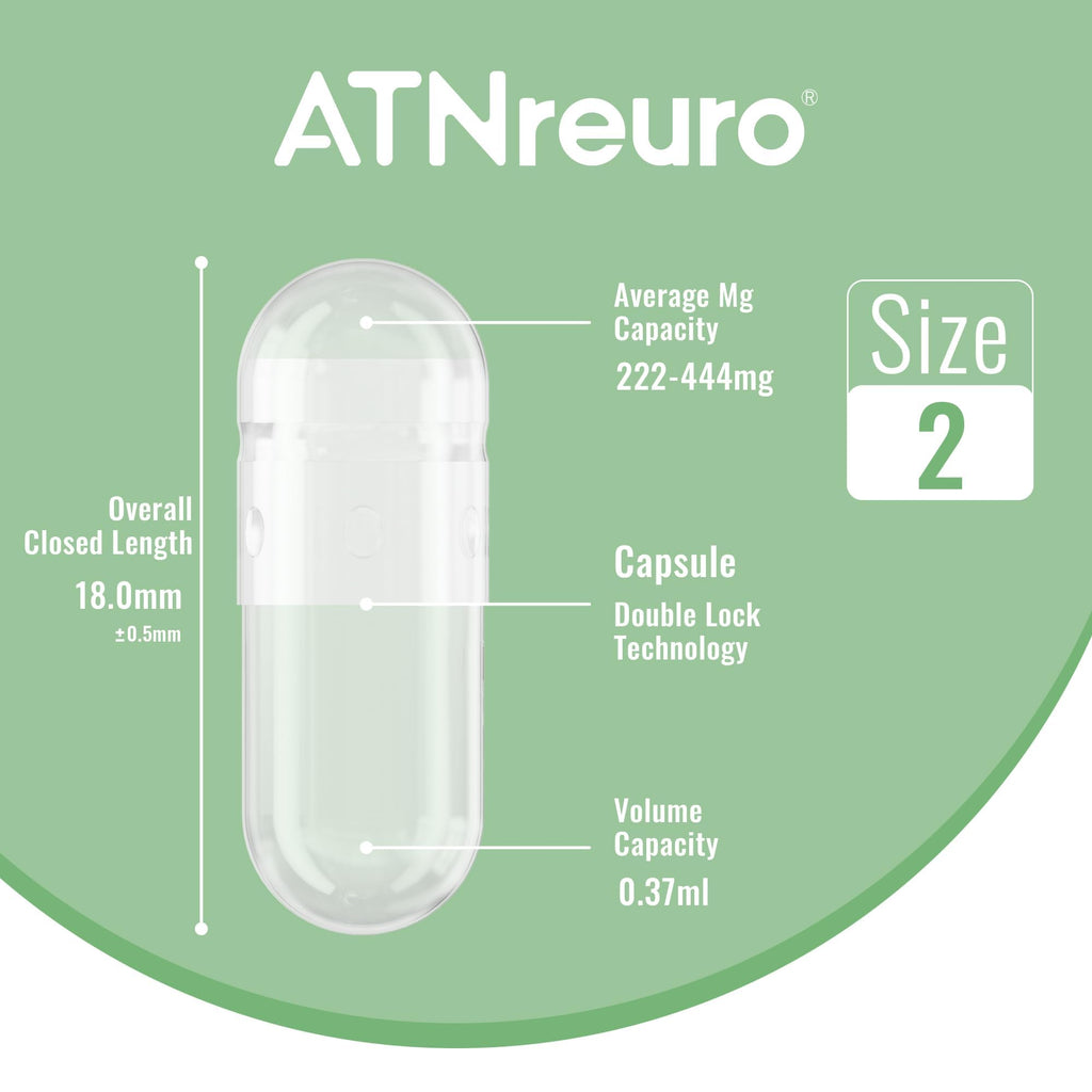 ATNreuro Size 2 Empty Vegan Capsules with 2 Micro Spoons - 1000 Count Vegetarian Capsule - Empty Pill Capsules for Powders Supplements
