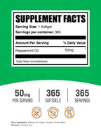 BulkSupplements.com Peppermint Oil Softgels - Peppermint Supplement, Peppermint Oil Pills, Peppermint Oil Capsules 50mg - Gluten Free, 1 Softgel per Serving, 365 Count (Pack of 1)
