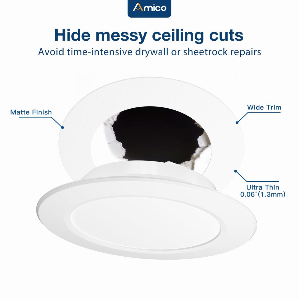 Amico 36 Pack Goof Rings for 6 Inch Recessed Lights, Can Light Trim Ring Cover, Outer Diameter 8.6-inch, Inner Diameter 6.2-inch, Durable Plastic Design, White
