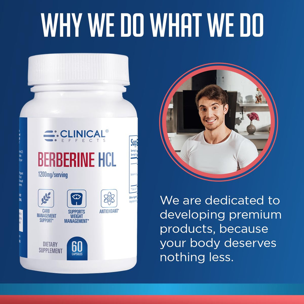 Clinical Effects Berberine HCL - Pure Berberine 1200mg - Liver Support - Vegan Supplement - 3 Pack - Made in the USA