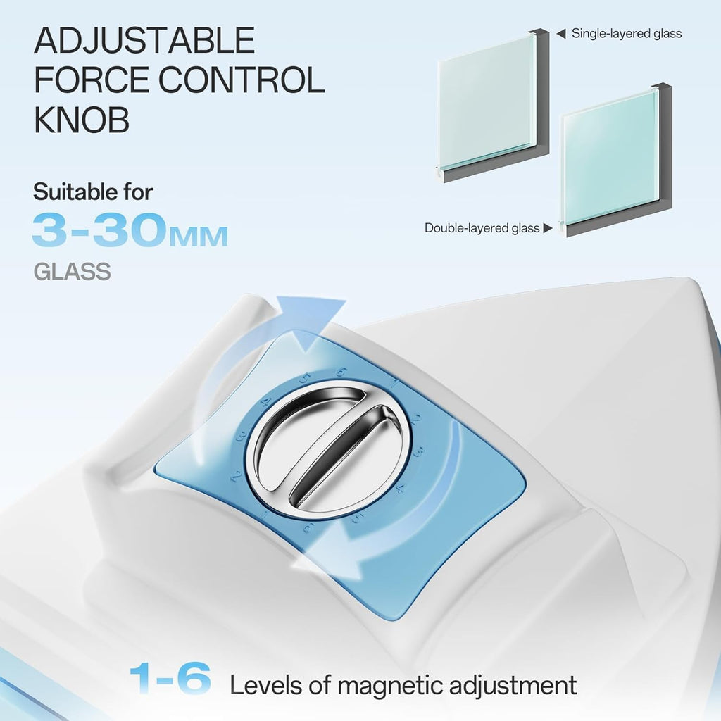 Magnetic Window Cleaner, Adjustable Double Sided Window Cleaning Tool for Single & Double Glazed Glass (0.1"–1.2") High-Rise Glass Wiper with 2.5m Safety Rope