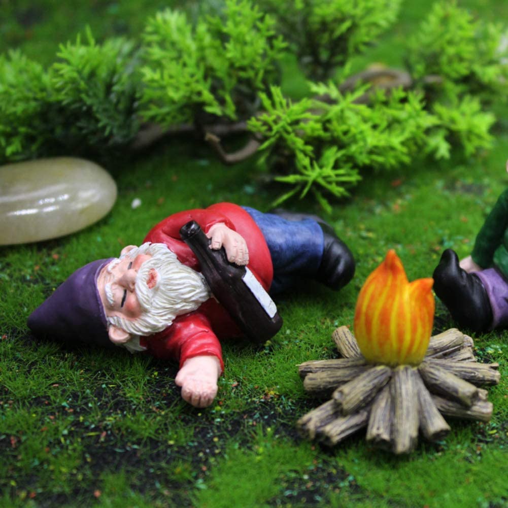 ZIXINMEI Funny Drunk Garden Gnomes 4PCS Mini Resin Figurines - Drunken Dwarf Statues for Outdoor Patio Yard Lawn Desk Decor, Waterproof Handcrafted Ornament Gift
