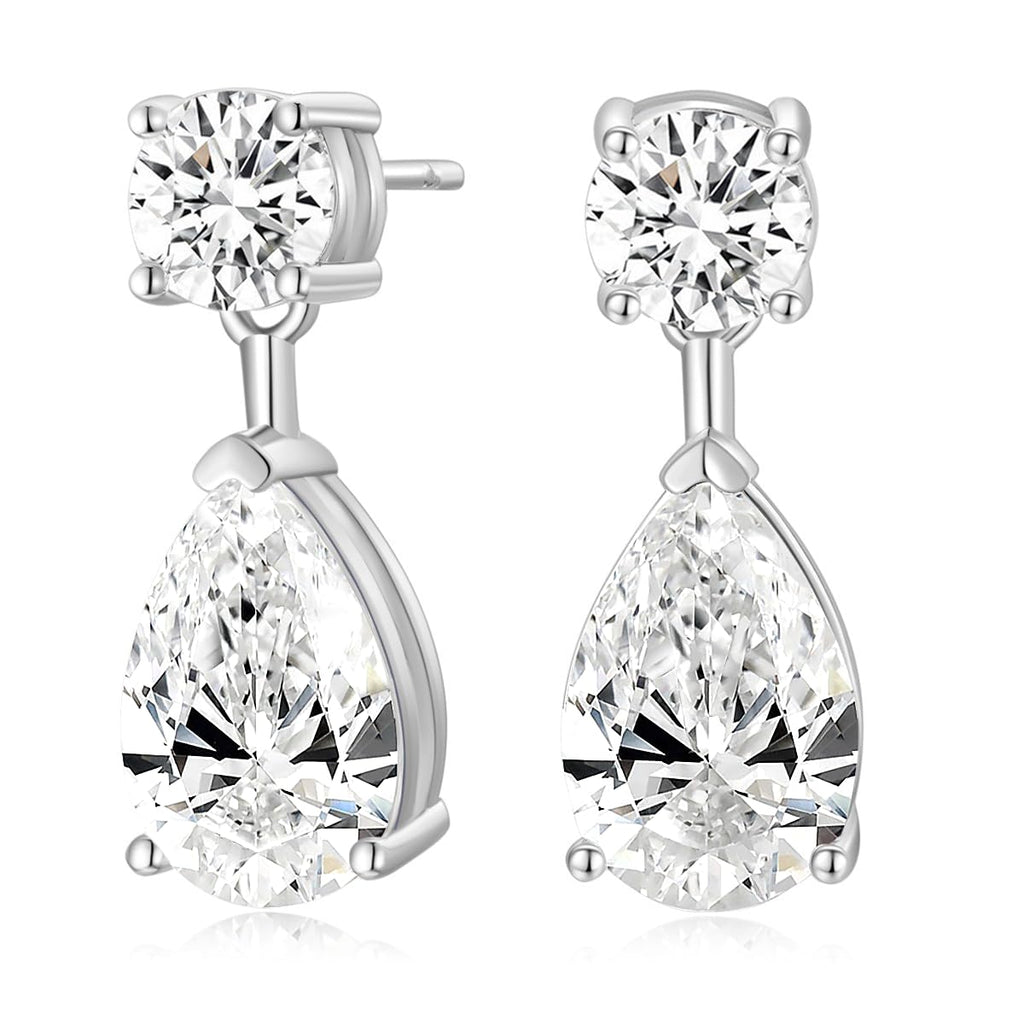 EAMTI Teardrop Bridal Wedding Earrings for Women Cubic Zirconia Crystal 925 Sterling Silver Post Pear Cut Dangle Earring for Bride Bridesmaid