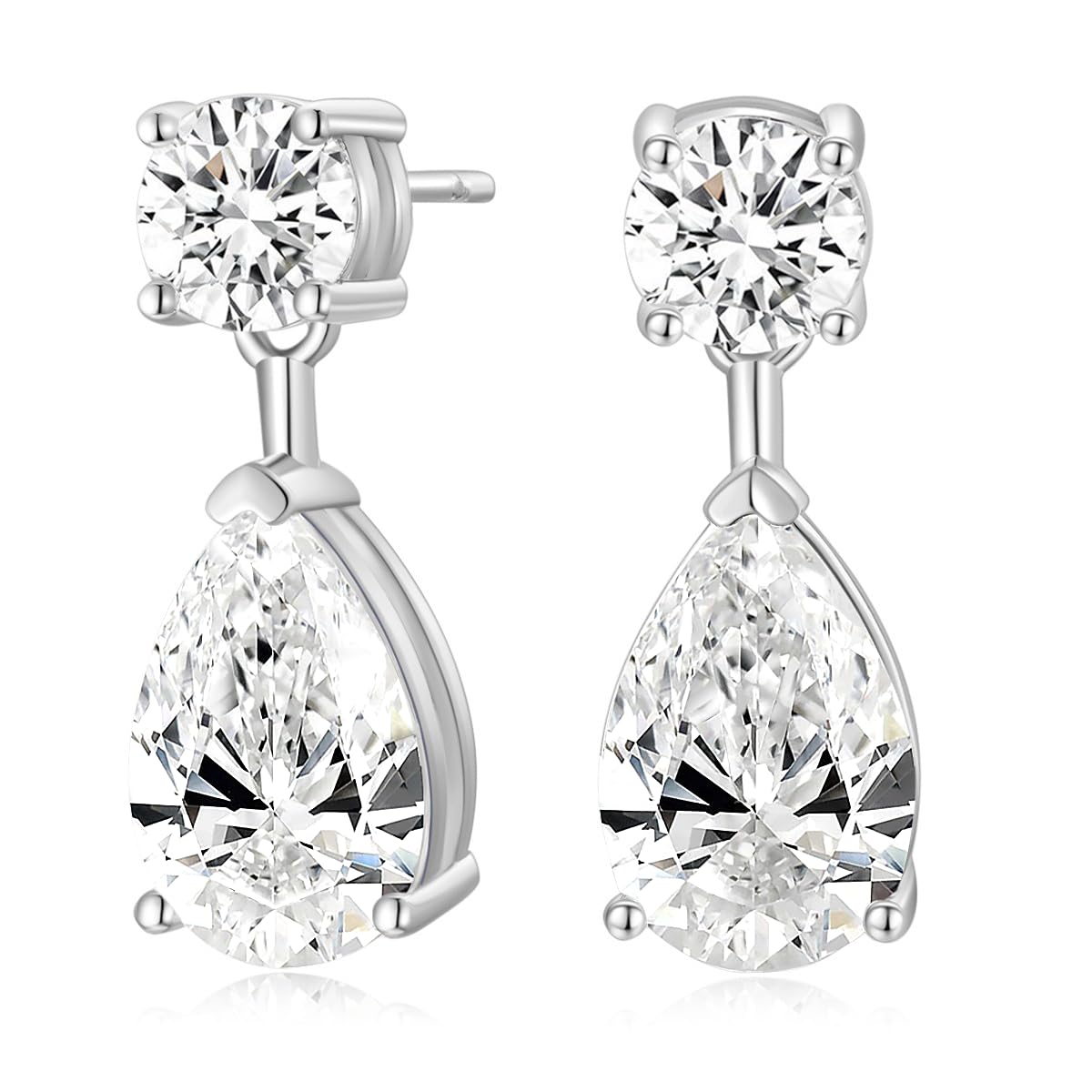 EAMTI Teardrop Bridal Wedding Earrings for Women Cubic Zirconia Crystal 925 Sterling Silver Post Pear Cut Dangle Earring for Bride Bridesmaid