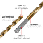 SALI Cobalt Drill Bit Set,10 Pack 15/64 Inch High Speed Steel Hex Shank Jobber Drill Bits, for Hardwood, Aluminum,Metal,Copper,Alloyed Steel