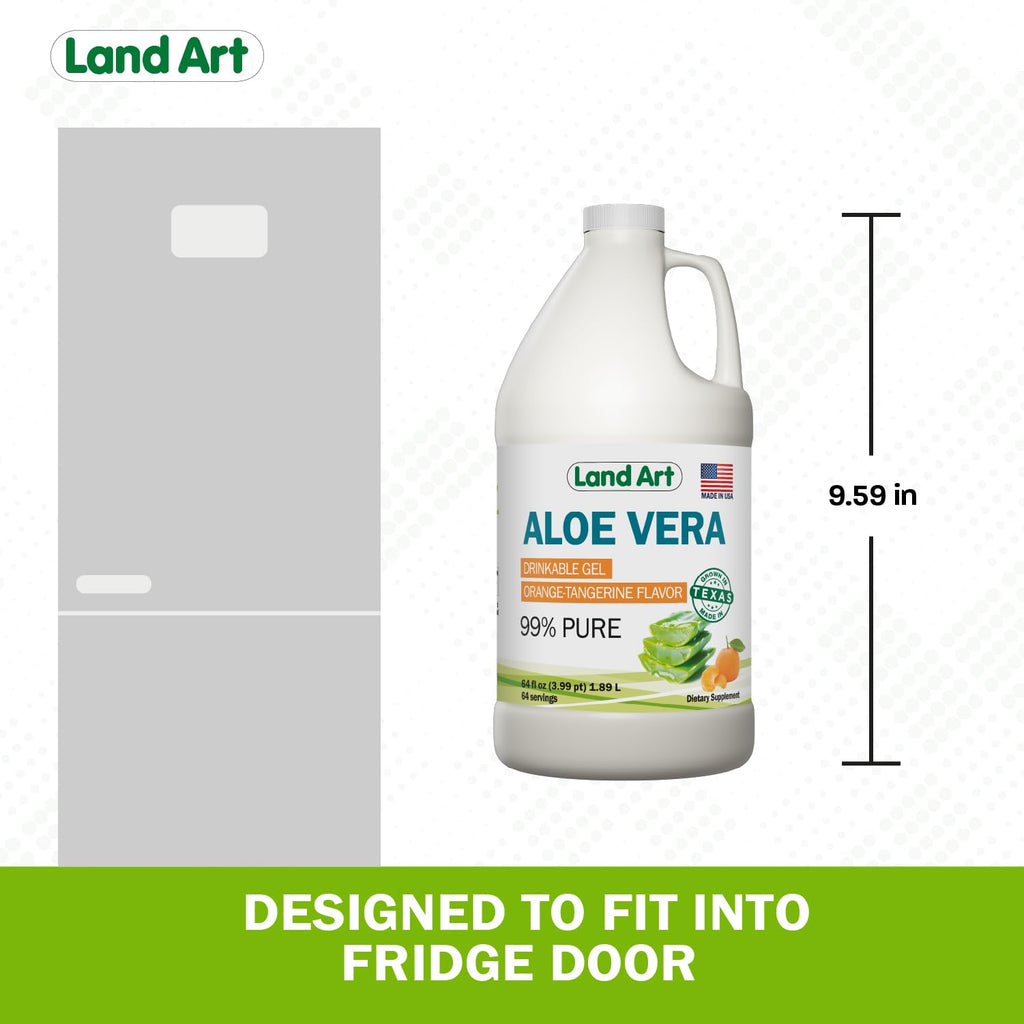 Land Art Pure Aloe Vera Drinkable Gel - Orange Tangerine Flavored - Cold-Processed Inner Filet - from Organic Fresh Leaves from Texas - for Heartburn Relief - Acid Reflux - 64 fl oz