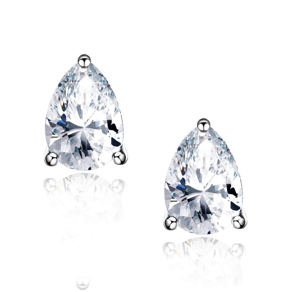 "STUNNING FLAME" 18K White Gold Plated 925 Sterling Silver Cubic Zirconia Pear Cut Stud Earrings | Teardrop CZ Studs for Women（Pear，6）