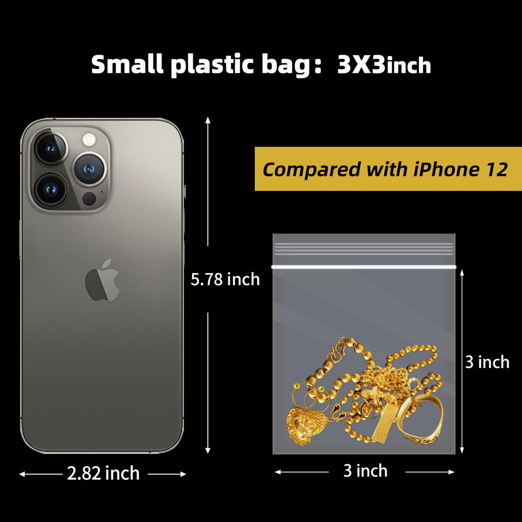 JINYONBAG Small Plastic Bags 3x3, 400pcs, Transparent for Pills, Clear Reusable Baggies for Jewelry, Coins, Candy, etc