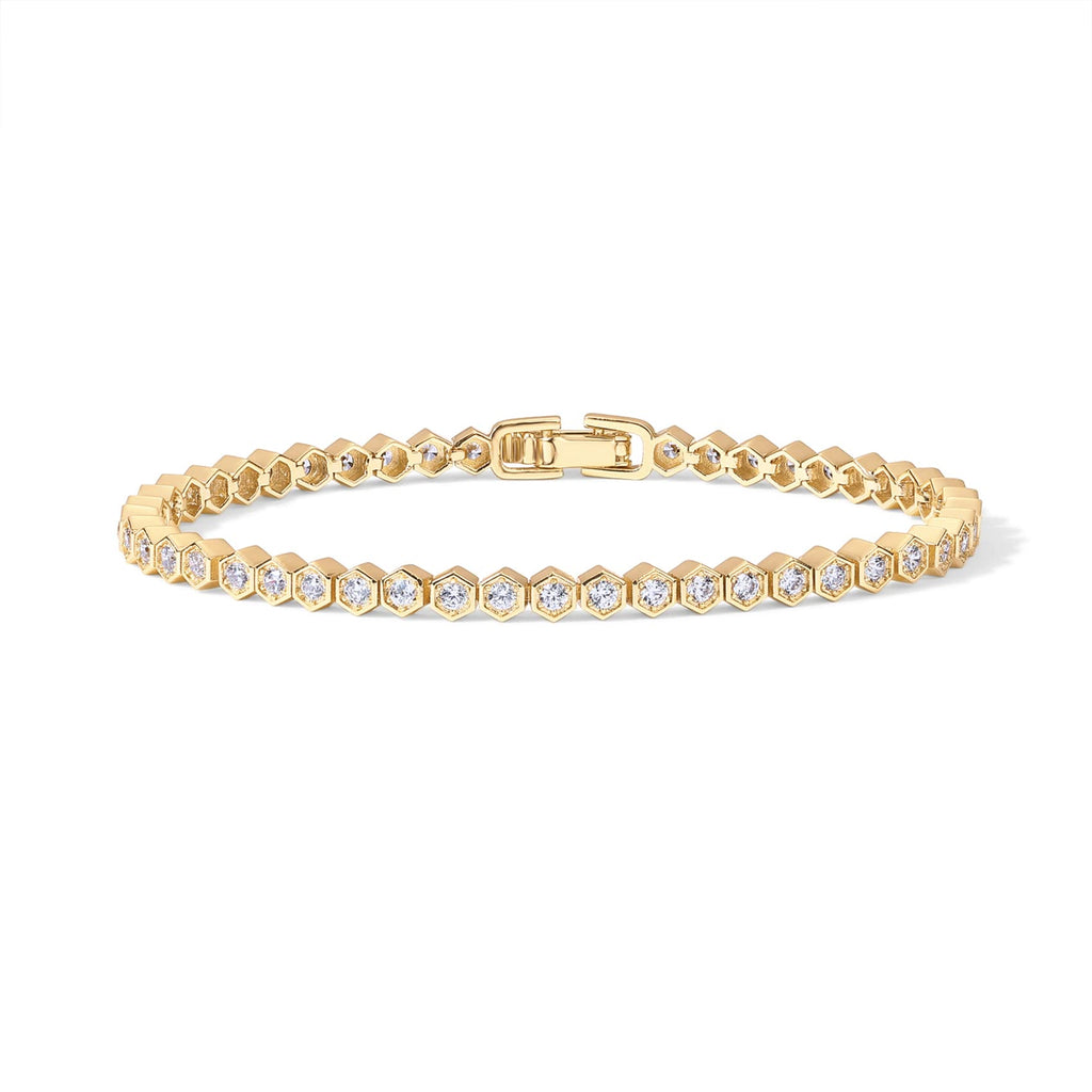 PAVOI CZ Tennis Bracelet for Women, 14K Gold Plated, Yellow Gold, 7IN