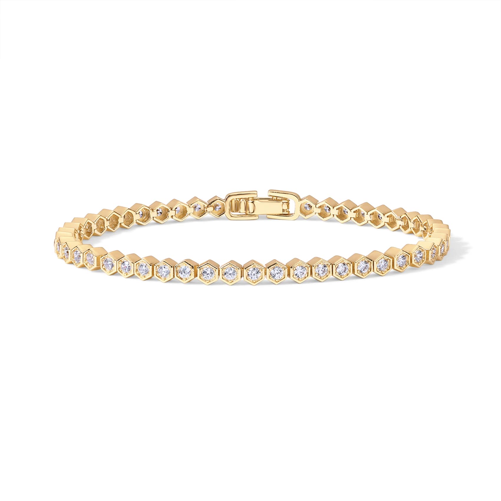 PAVOI CZ Tennis Bracelet for Women, 14K Gold Plated, Yellow Gold, 7IN