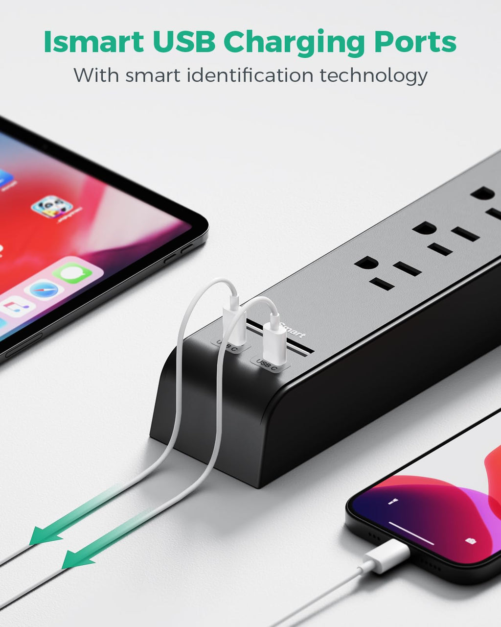 2 Pack Surge Protector Power Strip with 6 Outlets 4 USB Ports