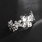 YWMAN Silver Flower Cuff Bracelet, Metallic Floral Chunky Bracelet for Women (Flower 1)
