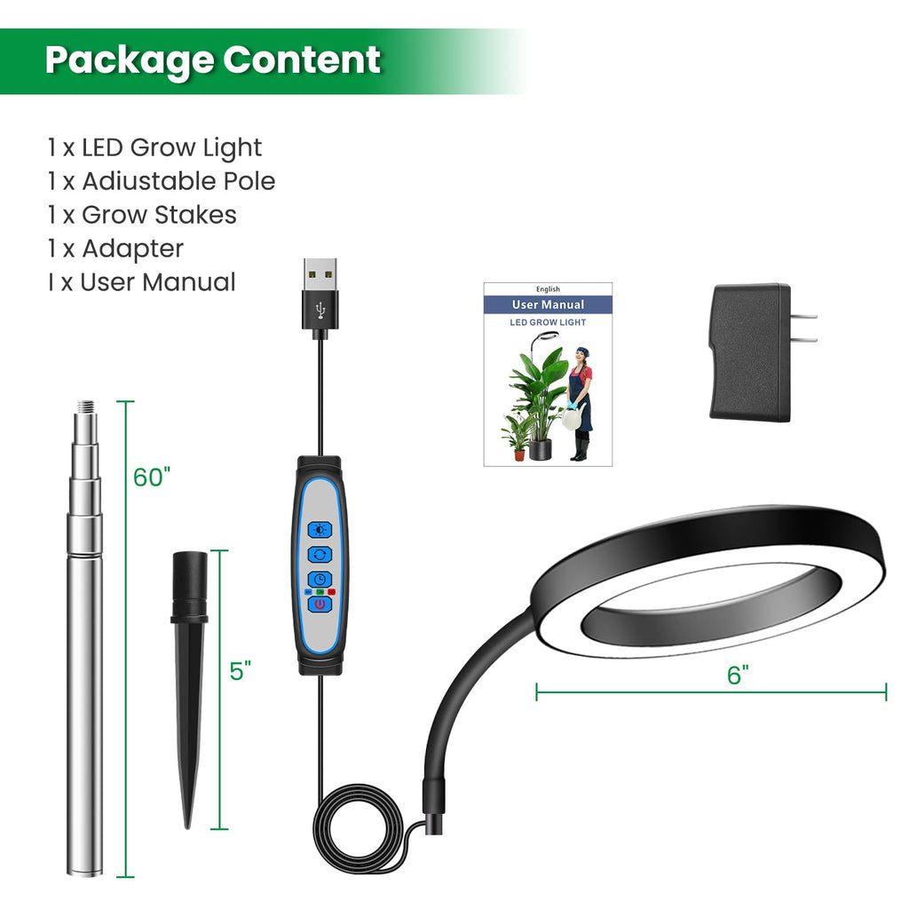 Garpsen Grow Lights for Indoor Plants, 6000K, Height Adjustable, Plug-in