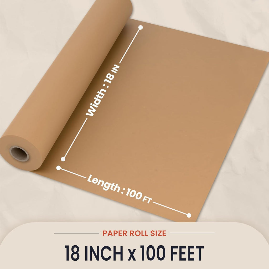 Brown Kraft Butcher Paper Roll - 18 Inch x 100 Feet - USA Made - Food-Grade Paper for Wrapping and Smoking Meat, BBQ, Grilling, Perfect Brisket Crust - Durable, Unbleached, Uncoated & Unwaxed