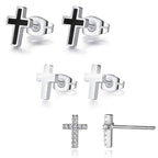 REVEMCN 3-Pair Cross Earrings for Men & Women, Stainless Steel & 925 Silver
