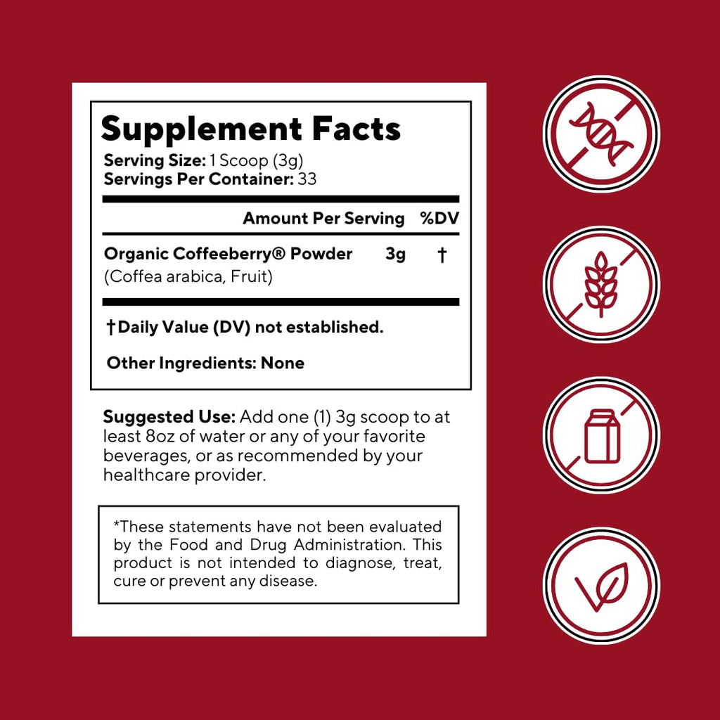 Vitapia Vitacoffee Caffeine Coffee Fruit Powder for Energy, Memory, Focus, Antioxidant, Metabolism, Skin Health Support - 100g & 33 Day Supply - Non-GMO, Gluten-Free, Vegan Supplement