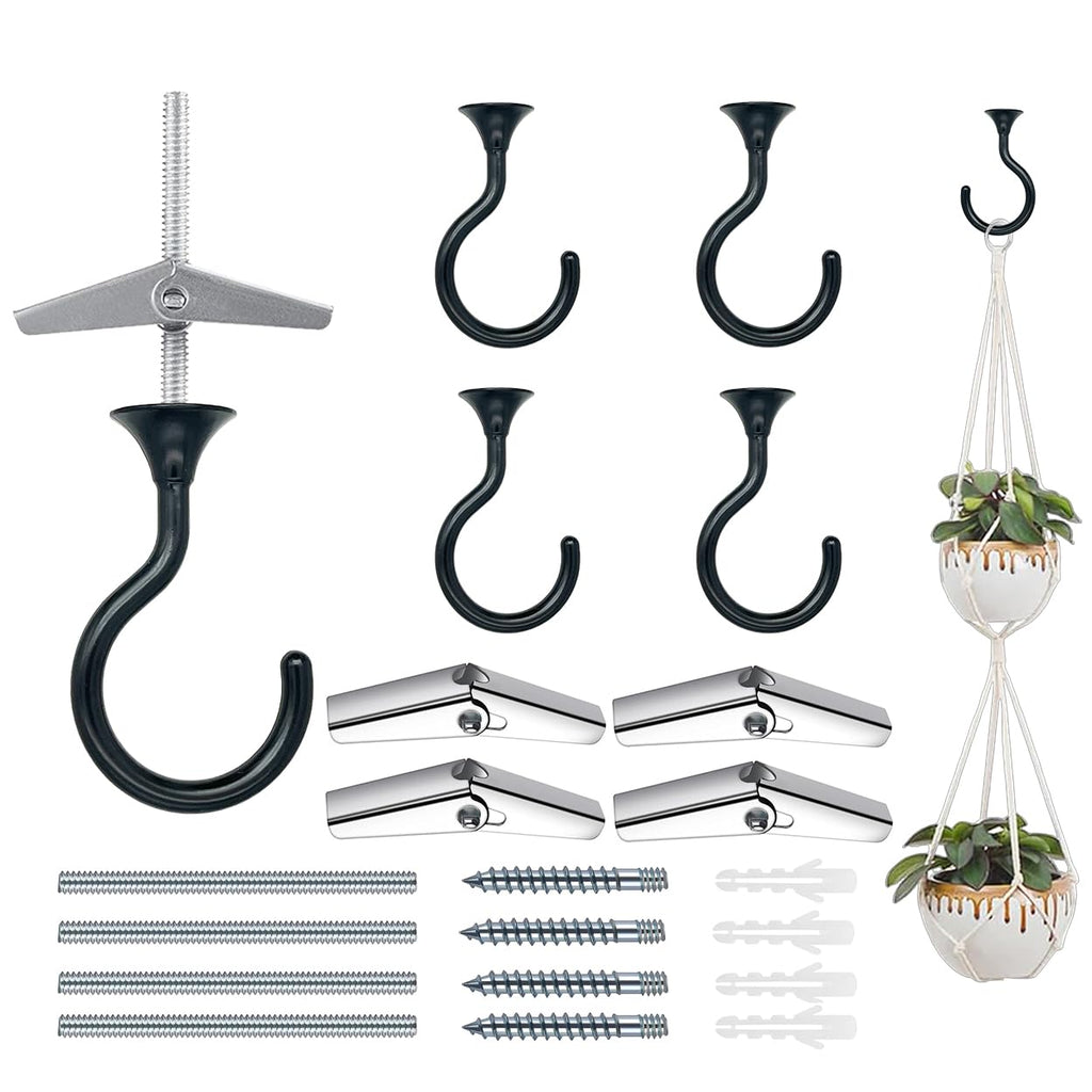 Evsteluo Heavy Duty Ceiling Hooks for Hanging Plants 4 Pack (Black)