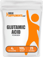 BulkSupplements.com L-Glutamic Acid Powder - Glutamate Supplement, Amino Acid Supplement - Unflavored & Gluten Free, 4g per Serving, 100g (3.5 oz) (Pack of 1)