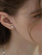 Women's 14K White Plated CZ Stud Earrings Simulated Diamond Round Cubic Zirconia Ear Stud Set（5 Pairs)