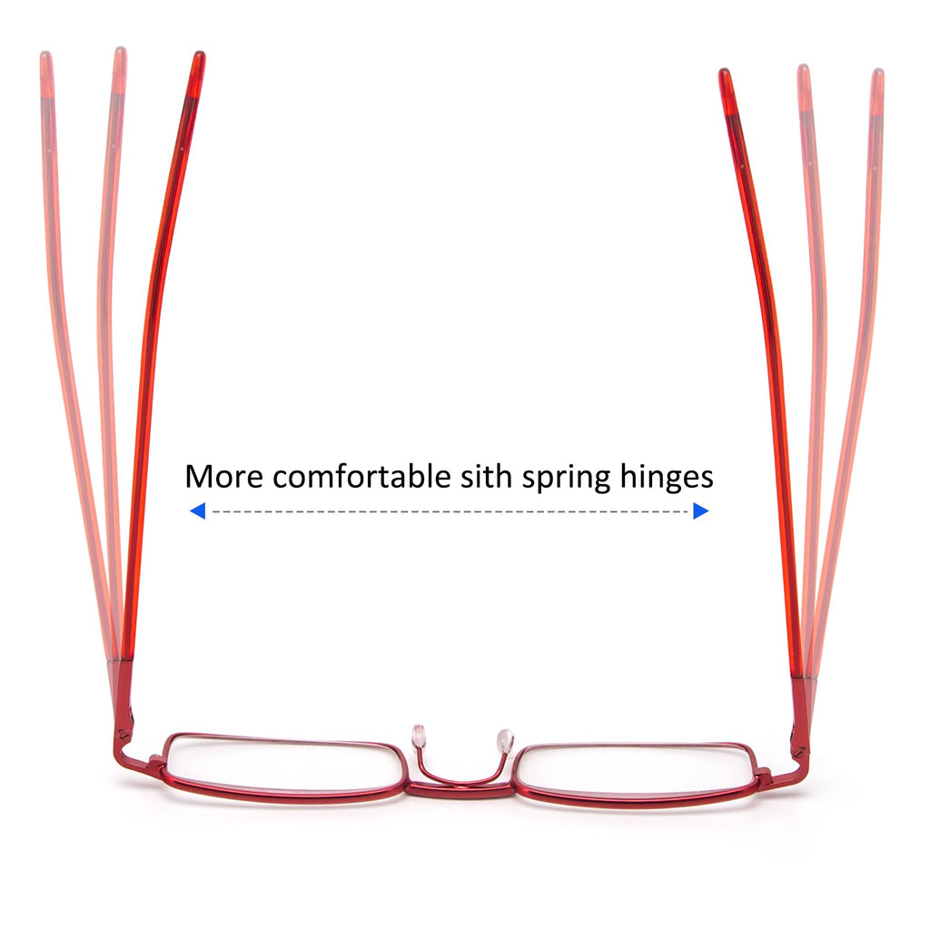REAVEE 4 Pack Slim Pen Reading Glasses for Women Stylish Small Metal Tube Readers Spring Hinge with Portable Clip Case, Red Gold Pink Blue 2.5