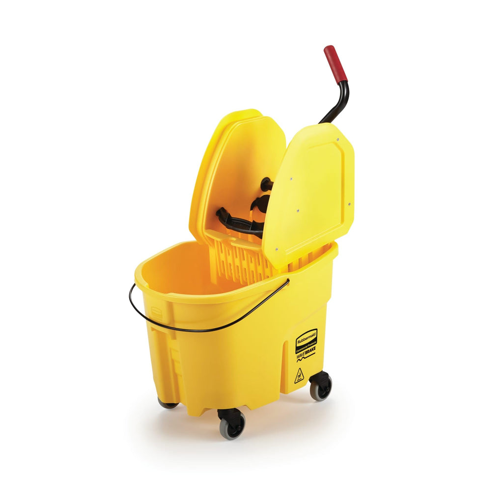 Rubbermaid Commercial Products WaveBrake 35 QT Down-Press Mop Bucket and Wringer Combo on Wheels, Yellow, for Professional/Industrial Heavy-Duty Floor Cleaning