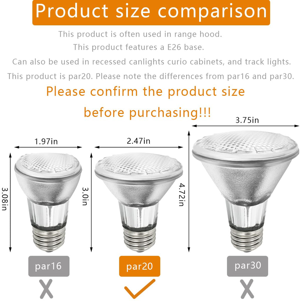 BOGAO Par20 Bulbs, 2 Pcs 120V 50W Par20 Light Bulbs, E26 Medium Base Long Lasting Life High Output Reflector Flood Lights Replacement Range Hood Light - Warm Light
