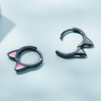 Black Cat Small Hoop Earrings Sterling Silver 925 Cute Animal Pet Pink Ears Cartilage Tragus Earrings Tiny Round Huggie Hoops Statement Earrings Fashion Jewelry for Women Girls