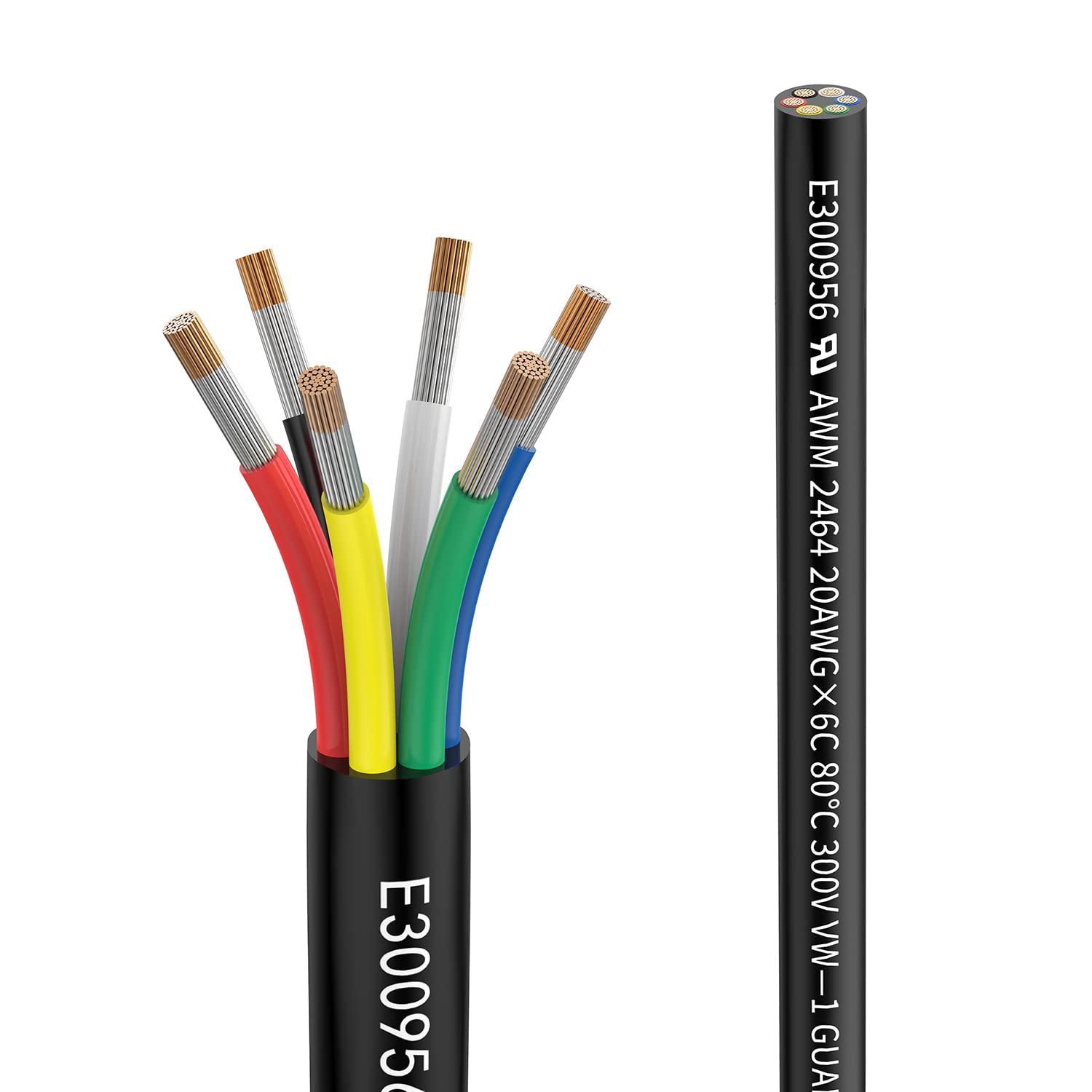 Matugajp 20awg 6 Wire Cable 20/6 Electrical Wire 6 Core Extension Cable 30 feet UL2464 DC 5V/12V/24V/300V 20 Gauge Oxygen Free Stranded Tinned Copper Wire