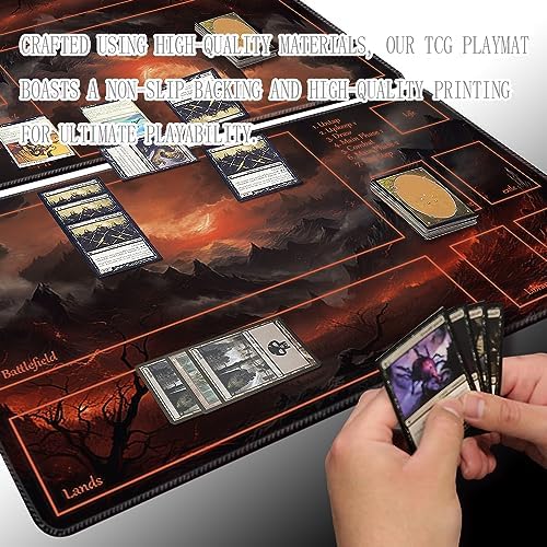 MTG Playmat Size 24x14in Free Storage Bags Non-Slip Backing Printing, Ideal for Card Game Enthusiasts TCG Playmat (with Zone,Burning Village)