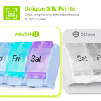 AUVON Weekly Pill Organizer Arthritis Friendly, BPA Free Travel 7 Day Pill Box Case with Spring Open Design and Large Compartment to Hold Vitamins, Cod Liver Oil, Supplements and Medication