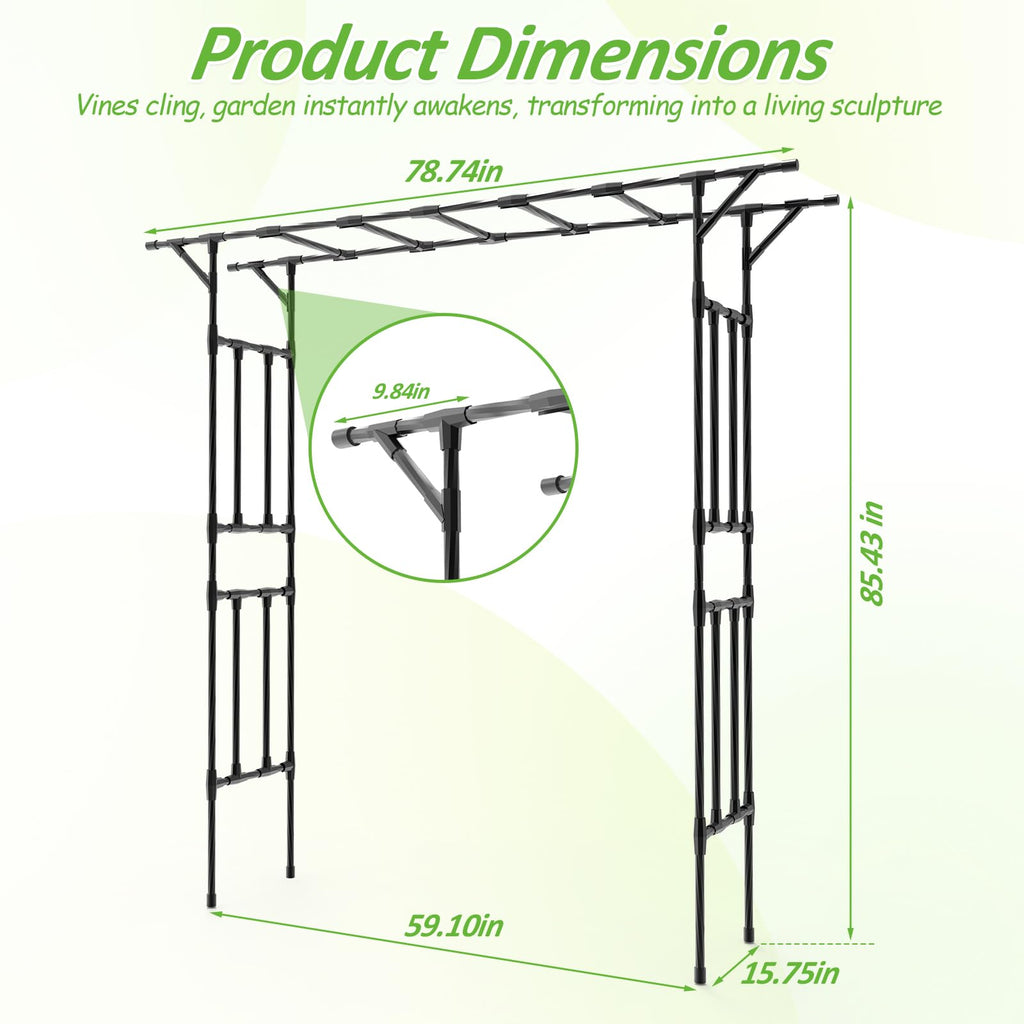 Trellume Garden Arch Trellis - 78.7" L×85.4" H Flat Top Garden Arch, Sturdy and Rustproof Garden Arch Trellis for Climbing Plants Outdoor, Arbor Trellis for Backyard, Patio, Lawn, Wedding(20MM Pipe)