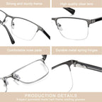 EYECEDAR 5 Pack Reading Glasses for Men Gunmetal Ultra-Thin Stainless Steel Frame Metal Spring Hinges Readers for Men and Women 1.75