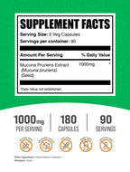 BulkSupplements.com Mucuna Pruriens Capsules - Herbal Supplements, Mucuna Pruriens Supplement, Velvet Beans - Vegan & Gluten Free, 2 Capsules per Serving (1000mg), 180 Count (Pack of 1)