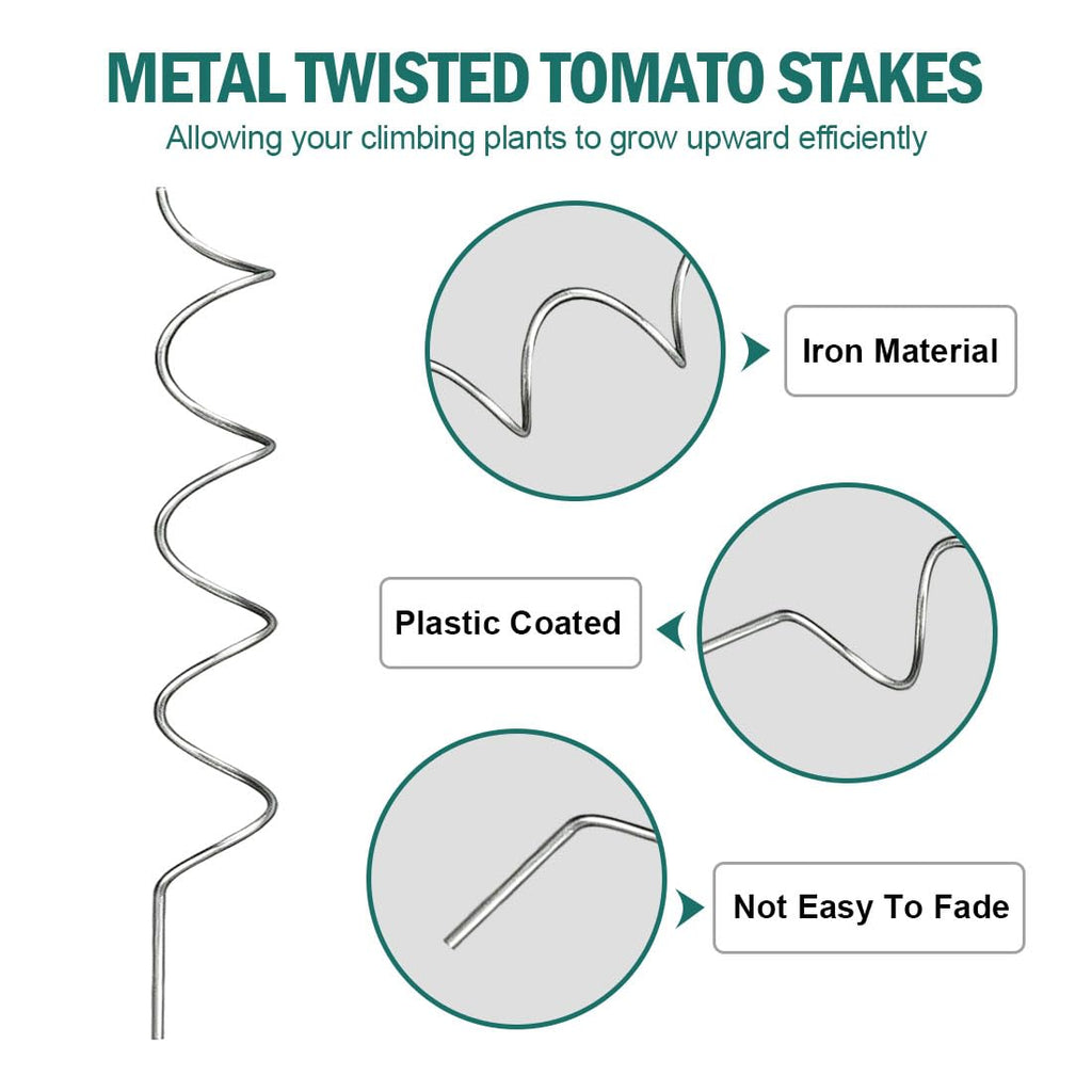 LAKNUAL 58" Galvanized Plant Supports Spiral Tomato Cages, 10 Pack Metal Twisted Tomato Stakes Climbing Plant Stake Tower Outdoor Indoor