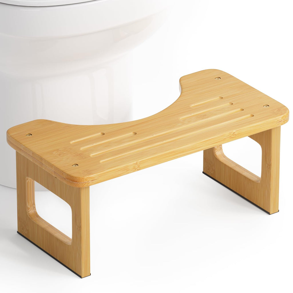 AmazerBath Bamboo Toilet Stool, Squat Potty Stool for Adults, Non-Slip Pooping Stools for Bathroom, Portable Potty Step Foot Stools for Kids, Assembly Required, 6.8''