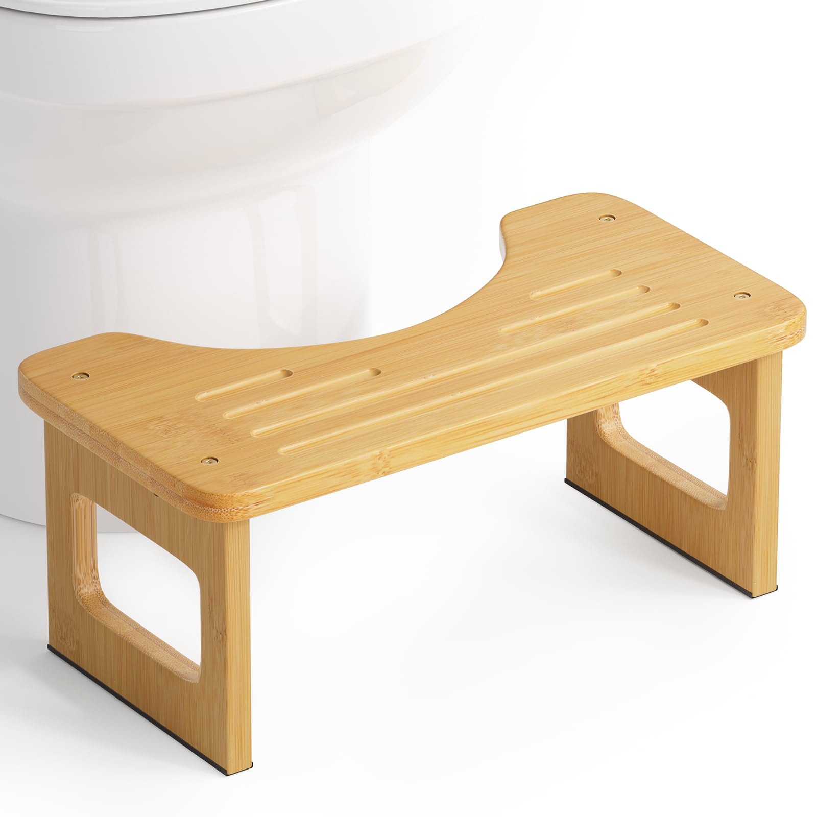 AmazerBath Bamboo Toilet Stool, Squat Potty Stool for Adults, Non-Slip Pooping Stools for Bathroom, Portable Potty Step Foot Stools for Kids, Assembly Required, 6.8''