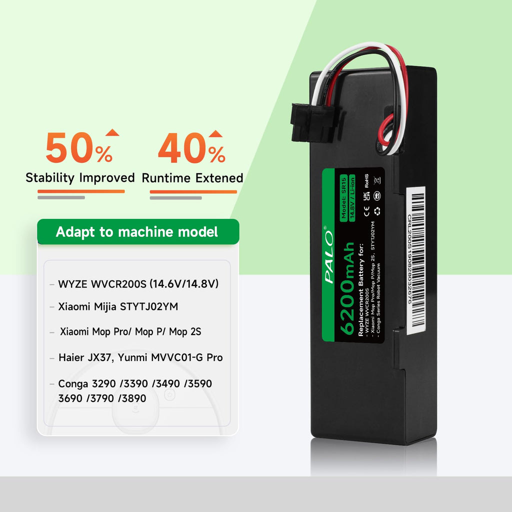 Palowextra 6200mAh Replacement Battery for Wyze WVCR200S Robot Vacuum, for Xiaomi STYTJ02YM, for Xiaomi Mop Pro/Mop P/Mop 2S Robot Vacuum