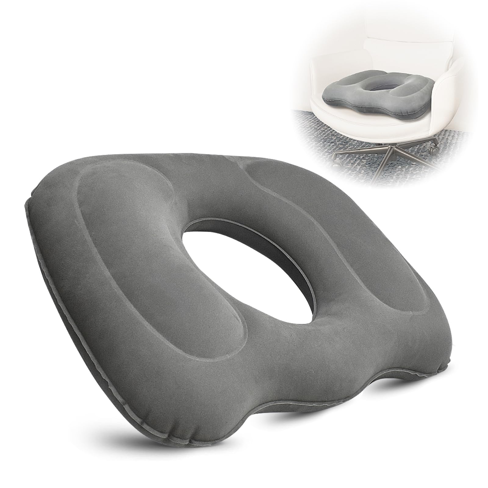 Nevife Inflatable donut cushion for Tailbone Pain Relief-Orthopedic Hemorrhoid & Sciatica Seat Cushion-Coccyx Cushion for Postpartum Pregnancy,Office Chair,Car,Wheelchair&Post-Surgical Recovery (Gray)