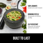 GORILLA GRIP 100% Natural Granite Stone Mortar and Pestle Set, Non-Scratch Base, Heavy Duty Polished Molcajete Guacamole Salsa Bowl, Grind Seeds, Herbs, Pills, Kitchen Lab Muddler, 1.5 Cup Black