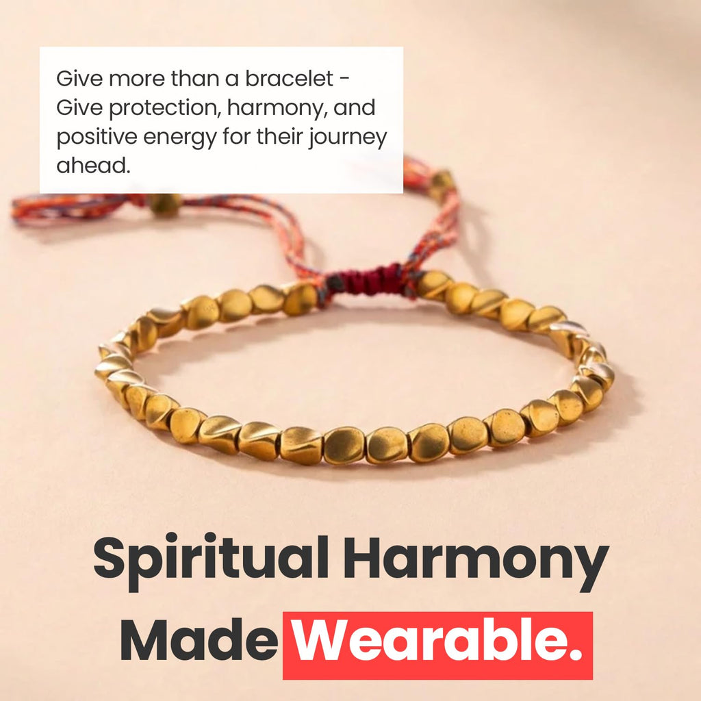 Buddha & Karma Tibetan Copper Beads Bracelet – Handmade Energy Healing for Strength, Balance & Protection – Adjustable Spiritual for Men & Women (GOLD)