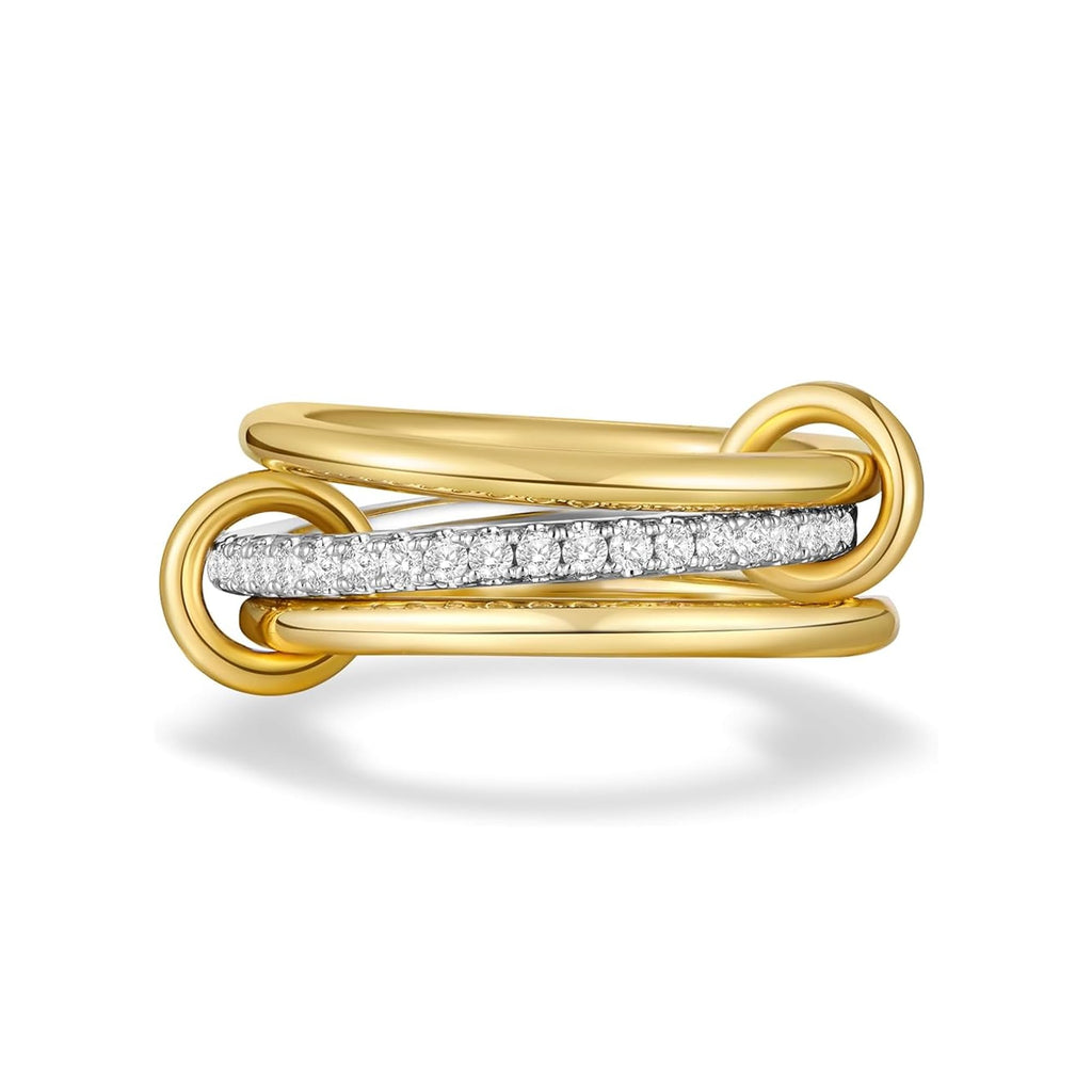 JINEAR Gold Stackable Rings for Women Non Tarnish 14K Gold Plated Interlocked Ring Gold Silver Mixed Metal Statement Rings Dainty Cubic Zirconia Band Thumb Ring Jewelry Gift for Women