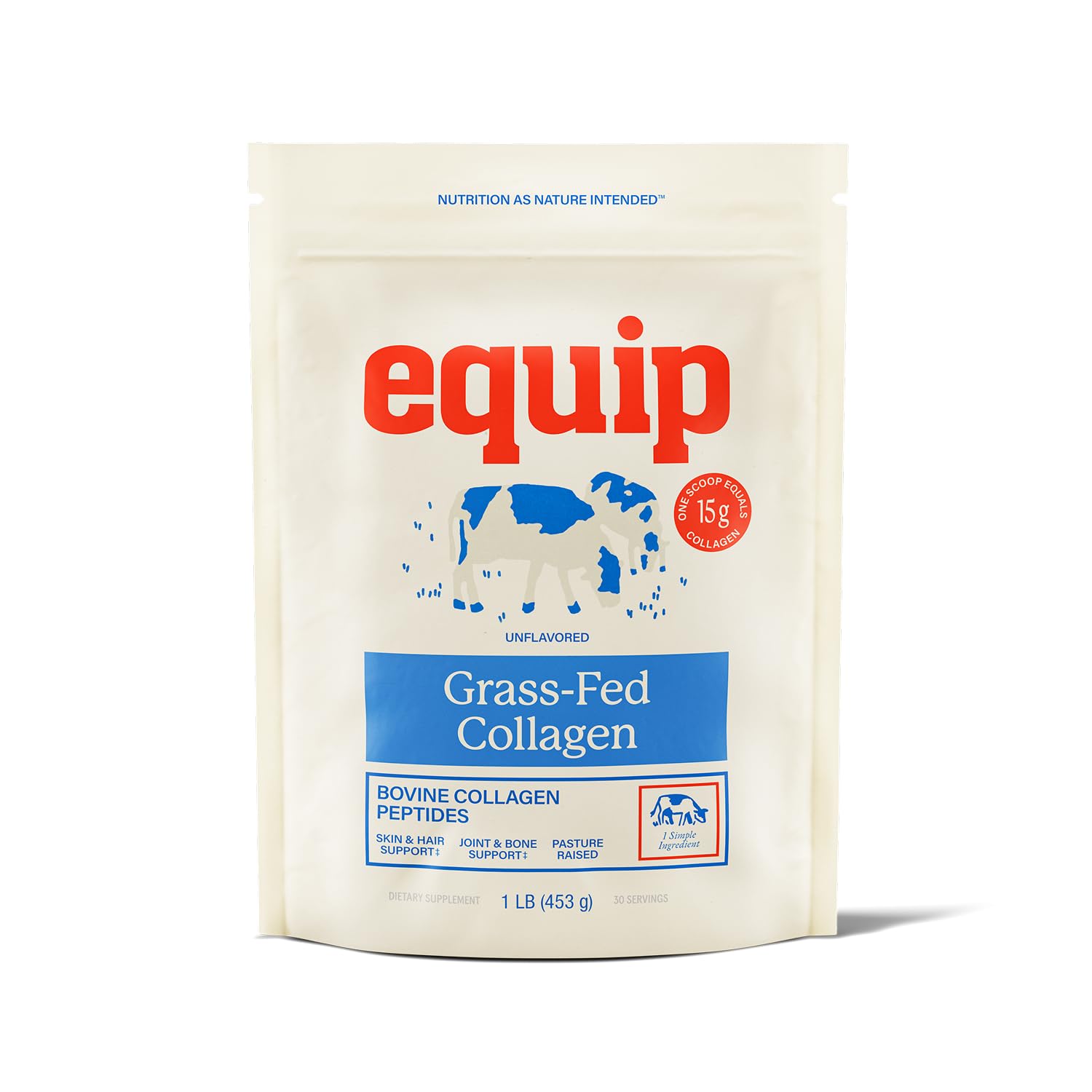 Equip Foods Grass Fed Collagen Powder | Hydrolyzed Bovine Collagen Peptides with Amino Acids | Prime Beef Collagen for Healthy Joints, Skin & Nails | Non-GMO, Paleo Friendly | 30 Servings, Unflavored