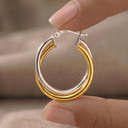 LeCalla 925 Sterling Silver Hoop Earrings for Women | Small 14K Gold-Plated Two-Tone Click-Top Intertwined Chunky Earring Hoops - 20MM