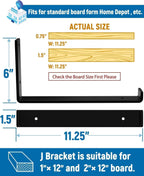 LEOPO 12 inch Shelf Brackets 8-Pack ,1/5 inch Thick Heavy Duty Industrial Bracket for DIY Floating Shelf Support, Black Coated Wall Shelf Support 11.25” x 6” x 1.5”