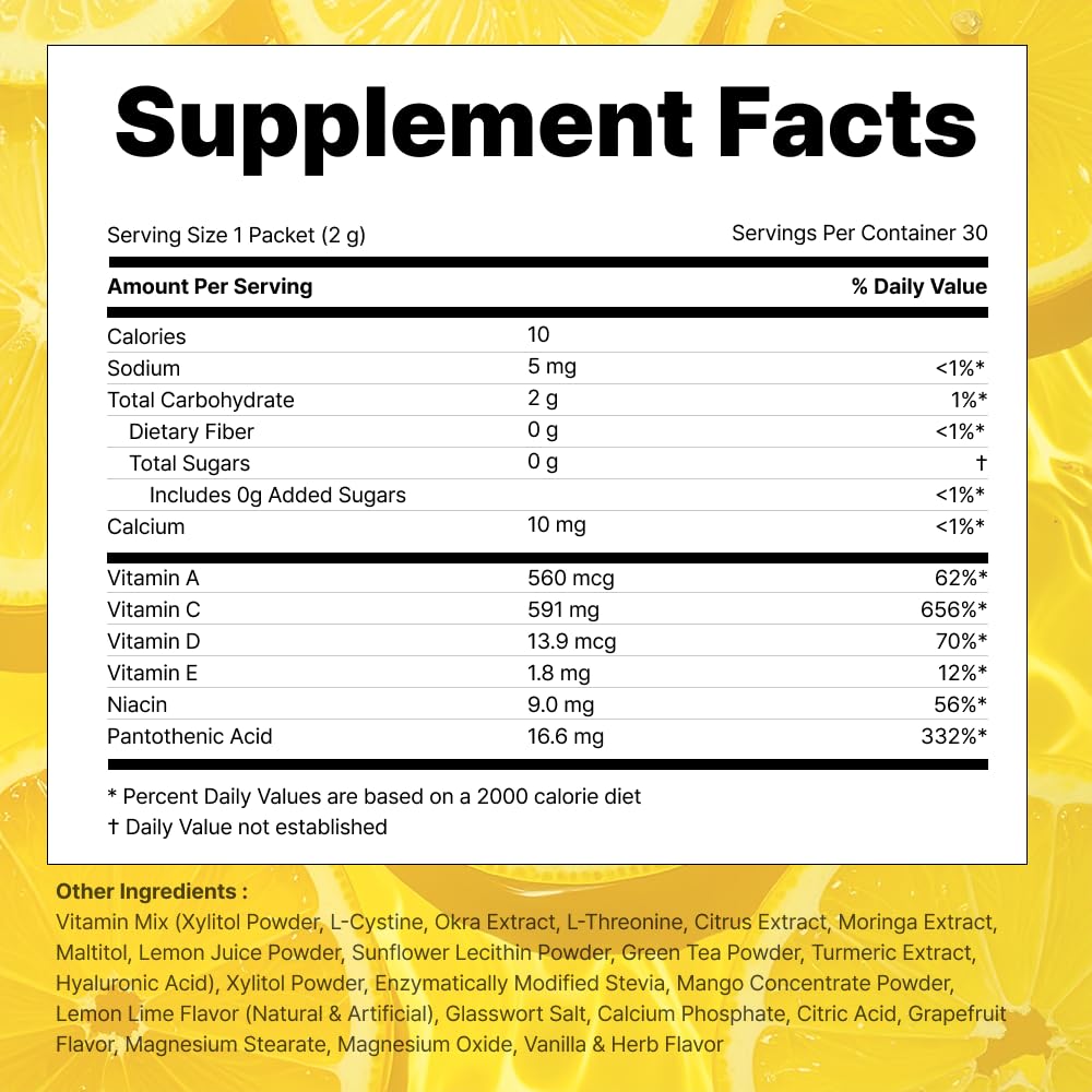 VITALBEAUTIE Super Retinol - Ingestible Liposomal Retinol & Vitamin C 1000mg Powder - Vegan K-Beauty Skin Supplement for Radiant Glass Skin & Tone, Dark Spot Care, 30 Packets